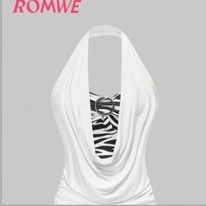 ROMWE Zebra Print White Halter Tank Top